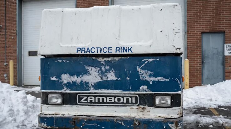 Zamboni Ice Resurfacer Parked Outside an Arena in Winter
