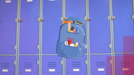 animación de los iconos de los artículos escolares que se mueven sobre el armario