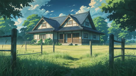 traditional japanese house in a rural landscape