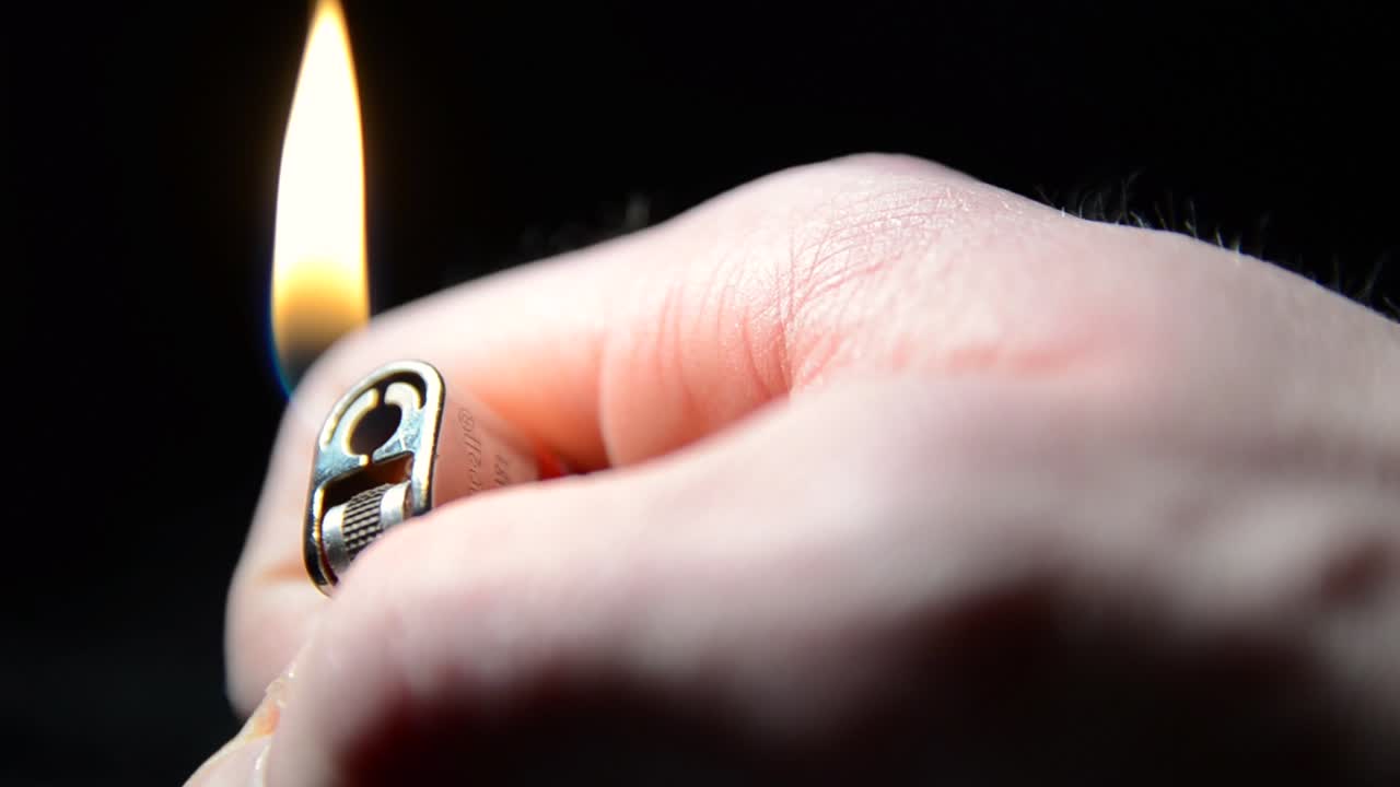 Man hand lighting a lighter close up