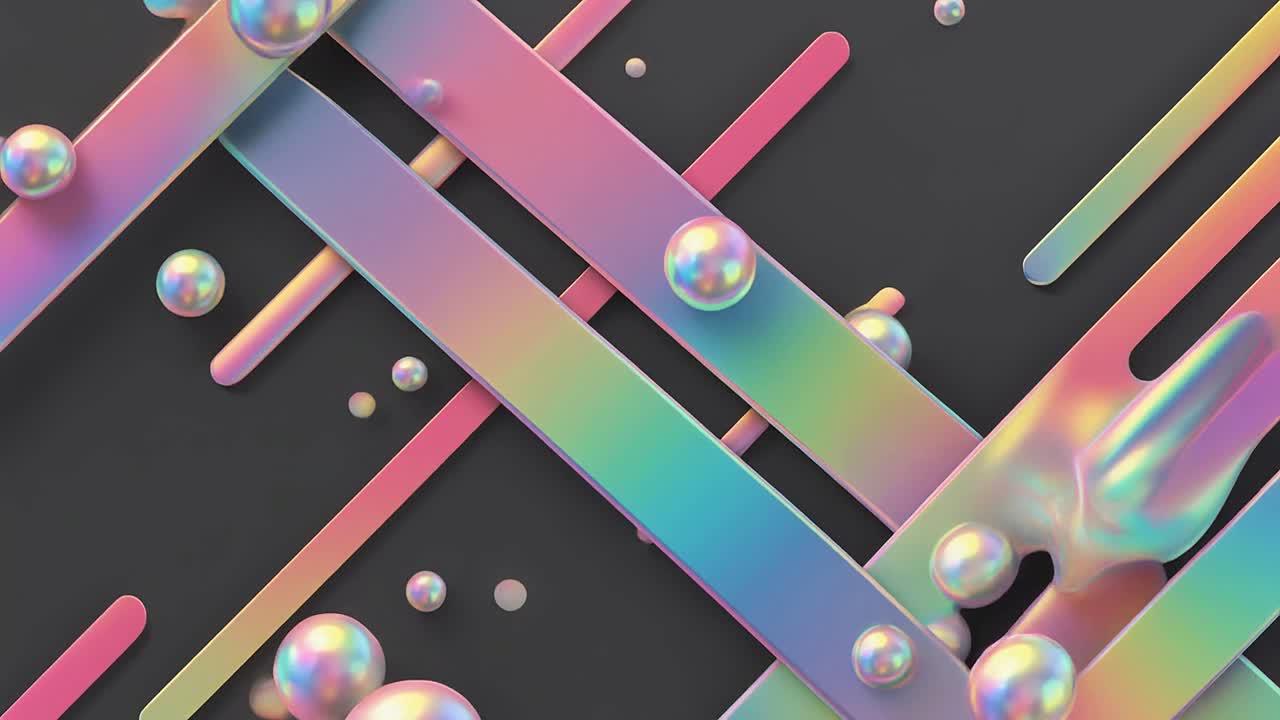 Abstract Iridescent Shapes Moving on Dark Background