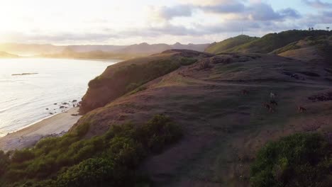 Línea-Costera-En-La-Isla-De-Lombok,-Indonesia,-Hora-Del-Atardecer