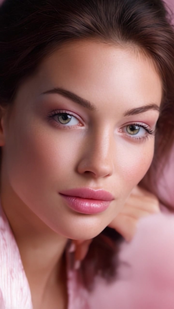 Bellezza accattivante: Un ritratto di donna con occhi verdi sorprendenti e pelle impeccabile, che enfatizza l'eleganza naturale e il fascino sofisticato