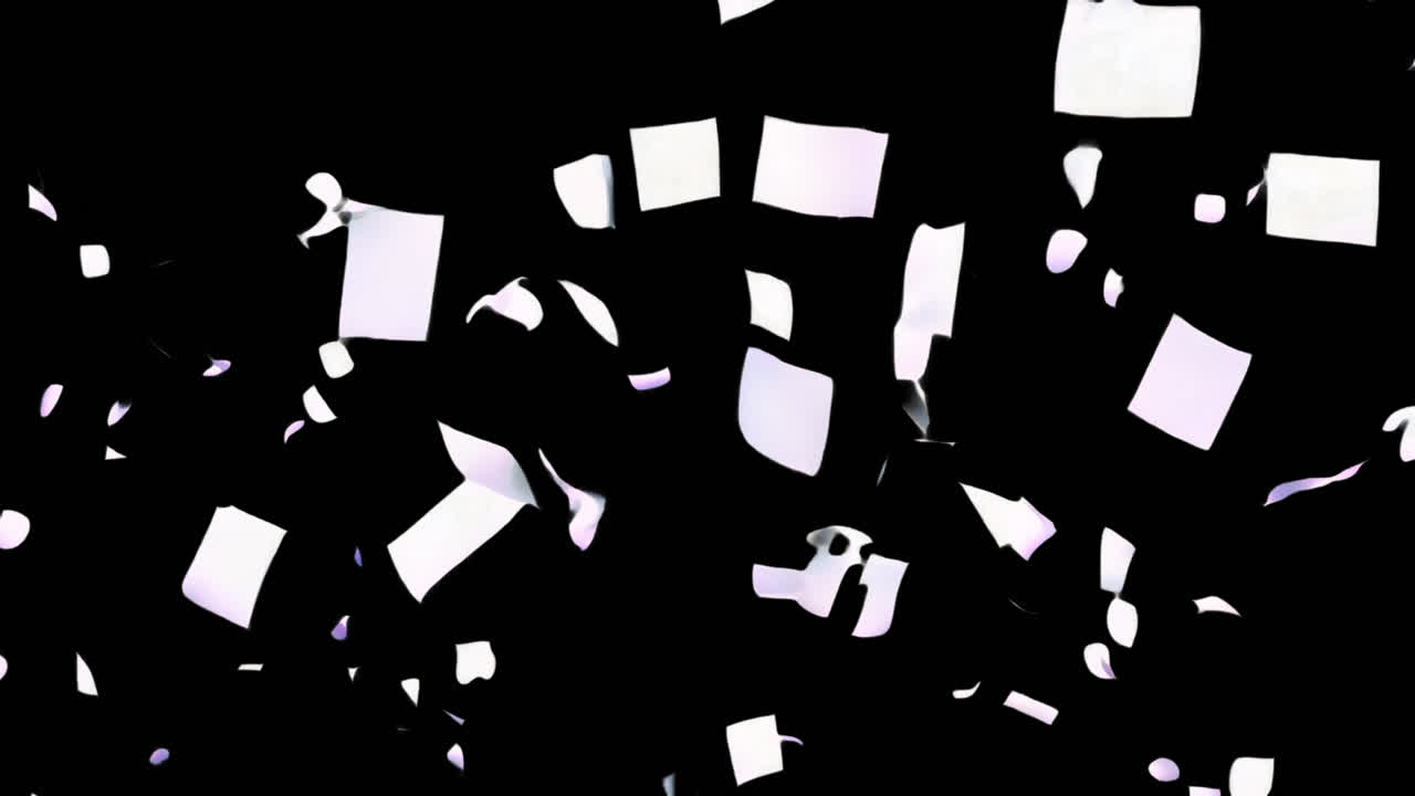 Floating confetti on black background animated overlay, transparent 4K video, alpha channel, ProRes
