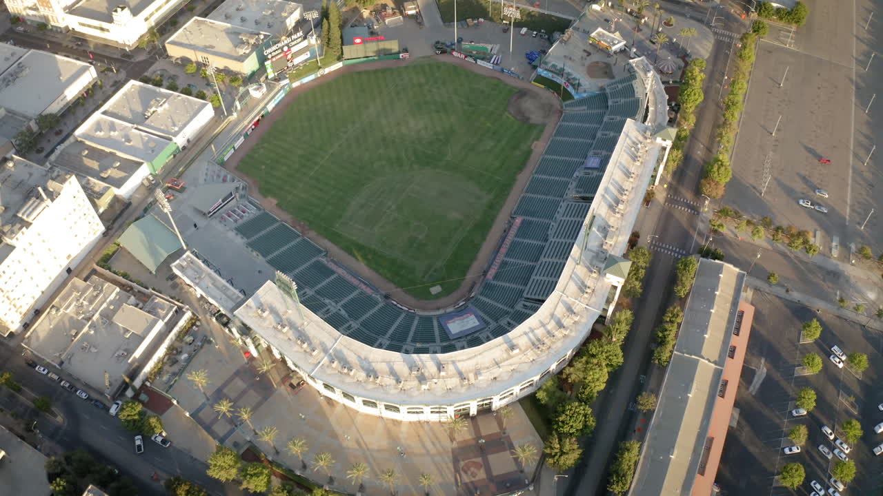 Aerial View of an Empty Baseball Stadium in a City