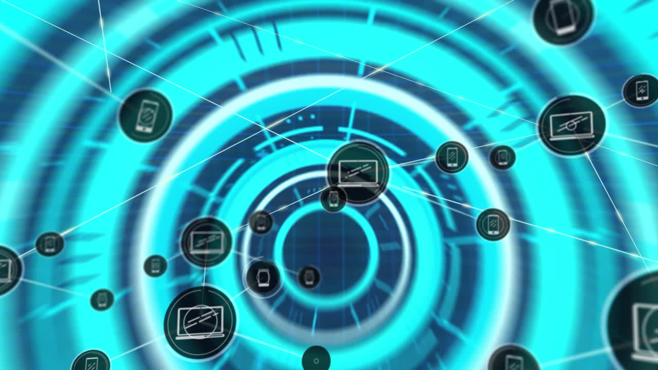 Animation of network of connections over biracial woman using tablet