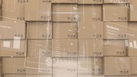 animación del procesamiento de estadísticas sobre cajas de cartón