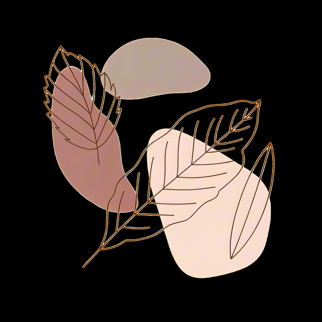 Minimalist leaves abstract art animation isolated asset, transparent 4K video, alpha channel, ProRes