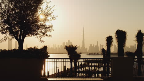 dubai sunset skyline view from waterfront