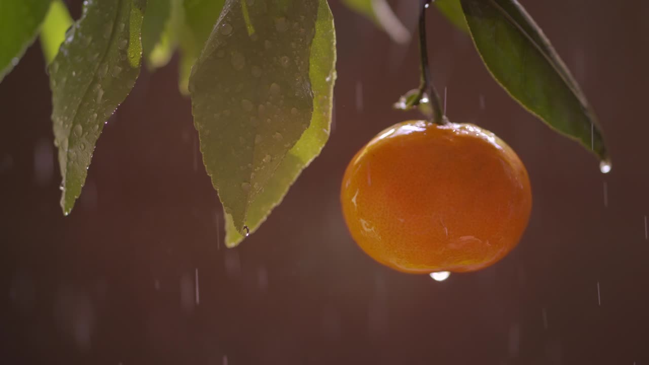Frugterne fra mandarintræet i regn og sol