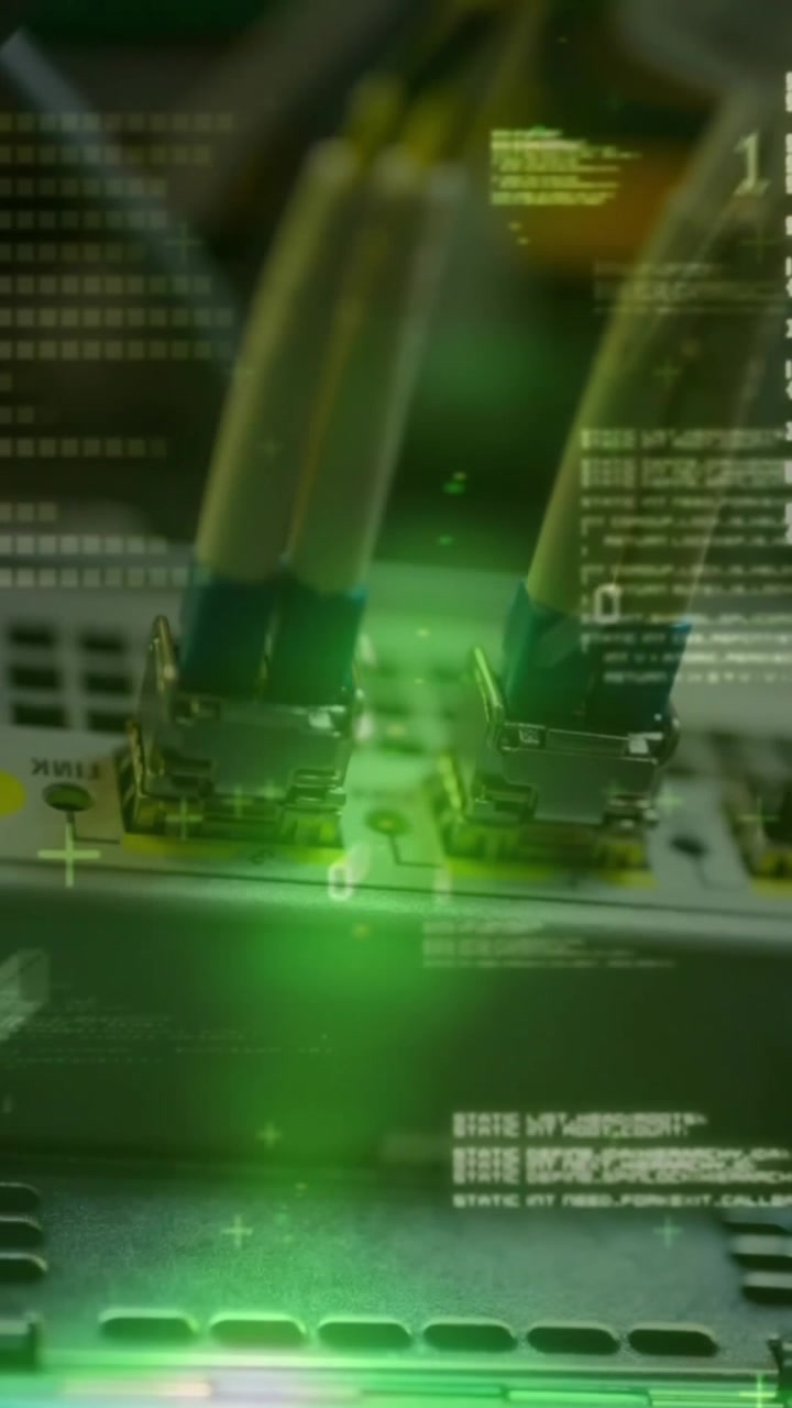 Animation of triangular shapes in seamless pattern against close up of a computer server