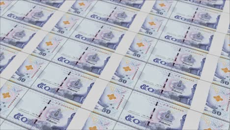 50-Billetes-De-Baht-Tailandés-Impresos-Por-Una-Prensa-De-Dinero
