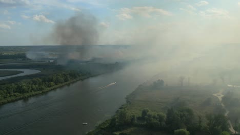 Aerial View of Wildfire Near River