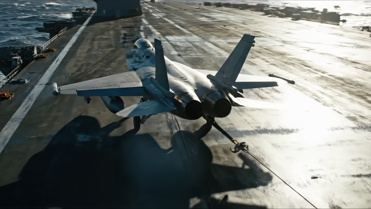 Fighter jet on an aircraft carrier