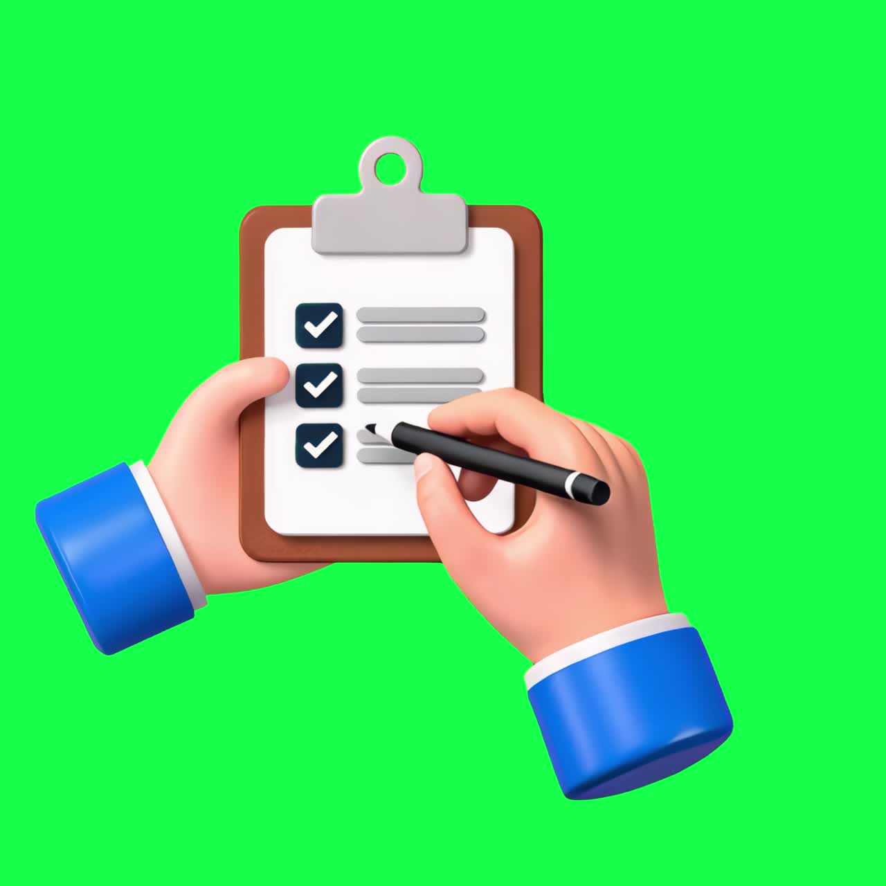 Manager with checklist 3d business element animation, transparent 4K video, green screen