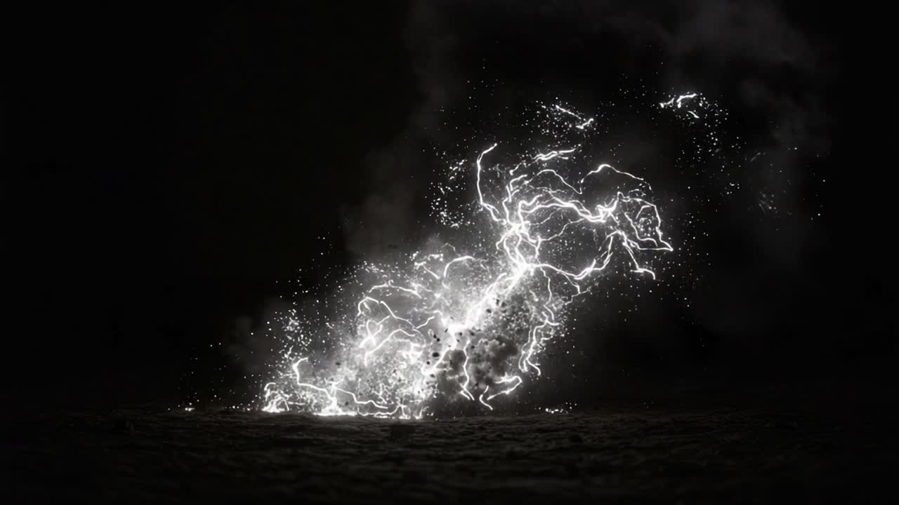 A Dynamic Showcase of Electric Energy and Fluid Motion, Capturing the Stunning Display of Light and Spark in an Enigmatic Dark Atmosphere