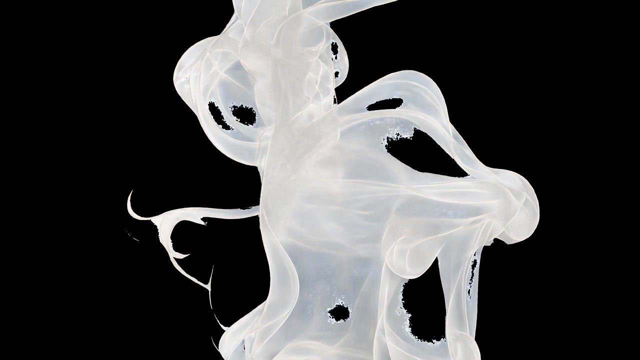Turbinii di liquido bianco astratto che si sollevano su sfondo nero