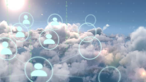 animación de conexiones y procesamiento de datos a través de nubes