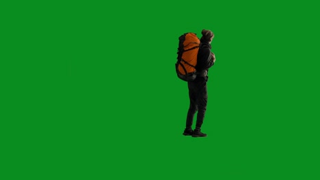 man with backpack on green screen
