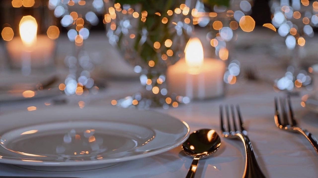 Elegant Table Setting with Red Roses and Candles
