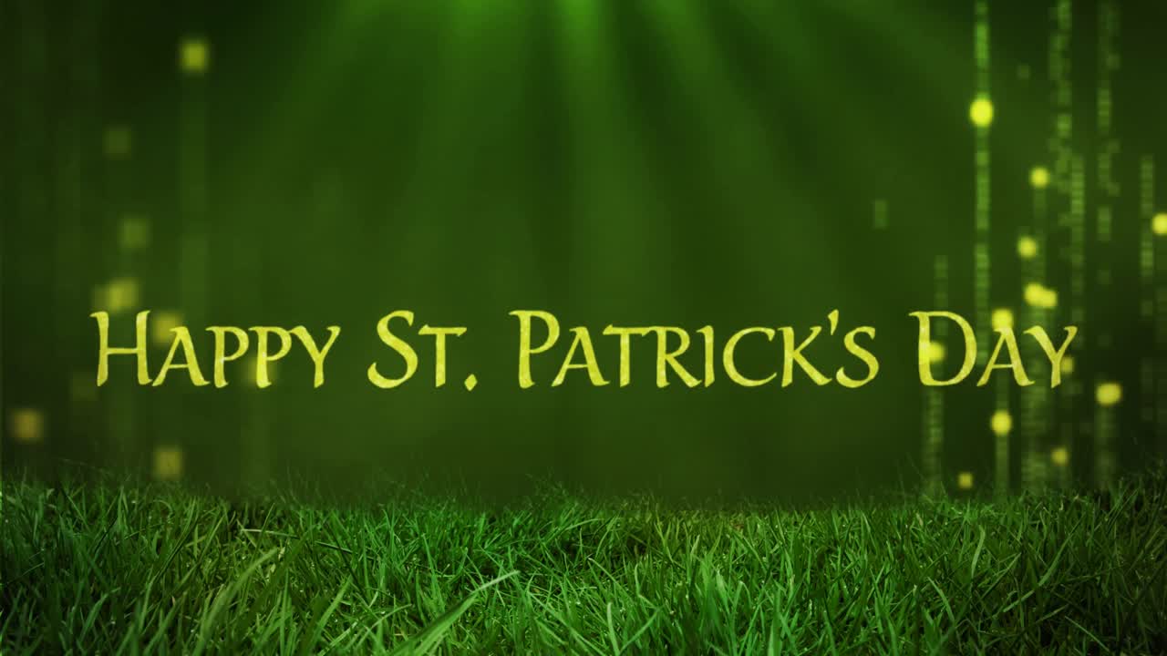 Animazione di erba sul testo Happy St. Patrick's Day su sfondo verde