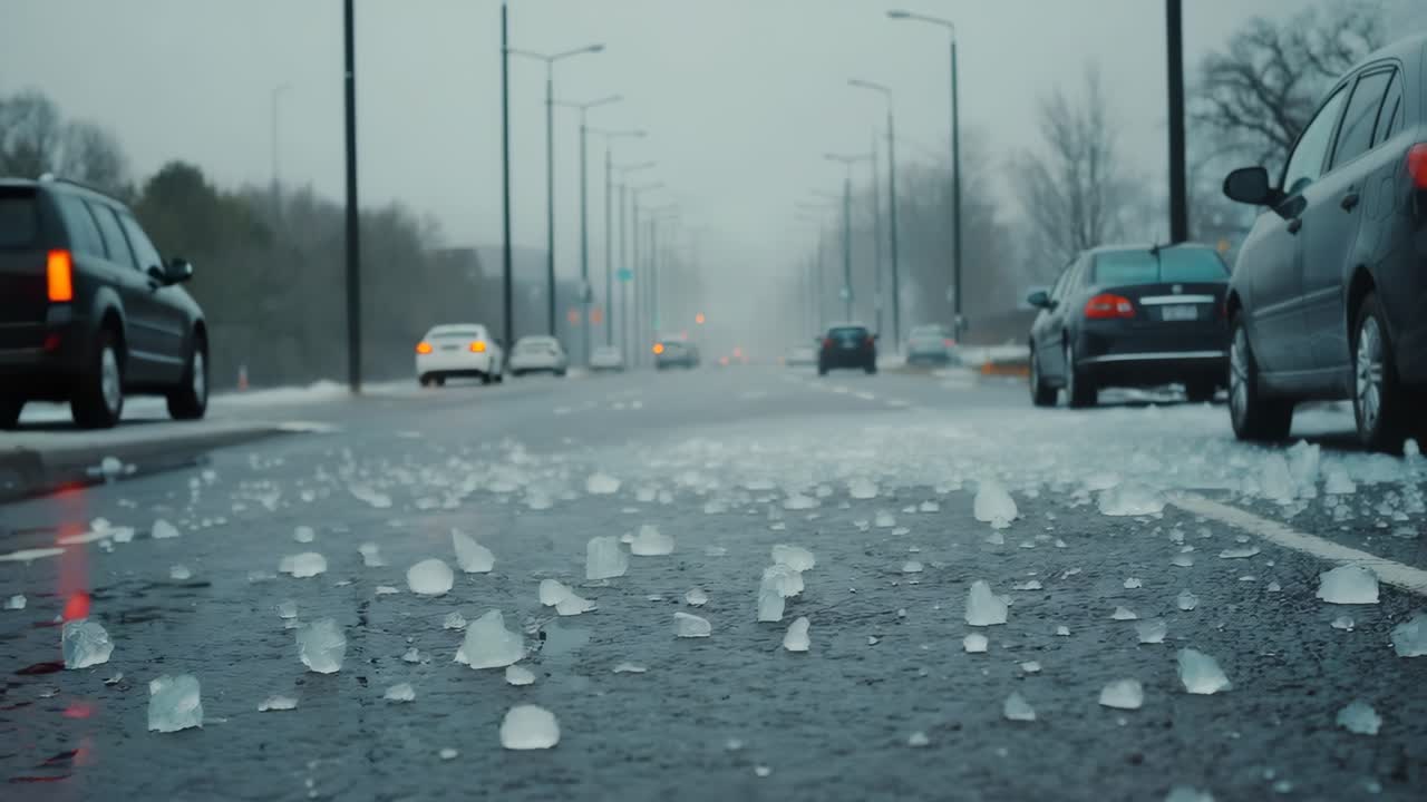 Icy road with cars in winter