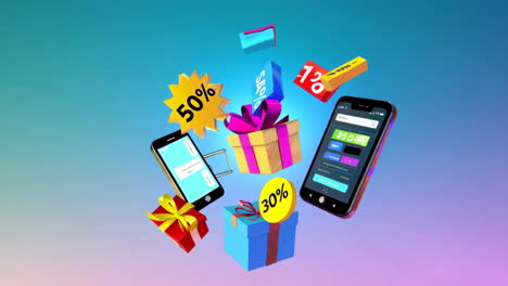 online shopping and sale promotion with smartphones and gift boxes