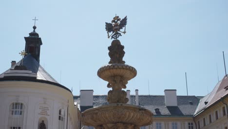 The-Royal-Fountain-at-Prague-Castle-On-A-Sunny-Day-In-Prague,-Czech-Republic