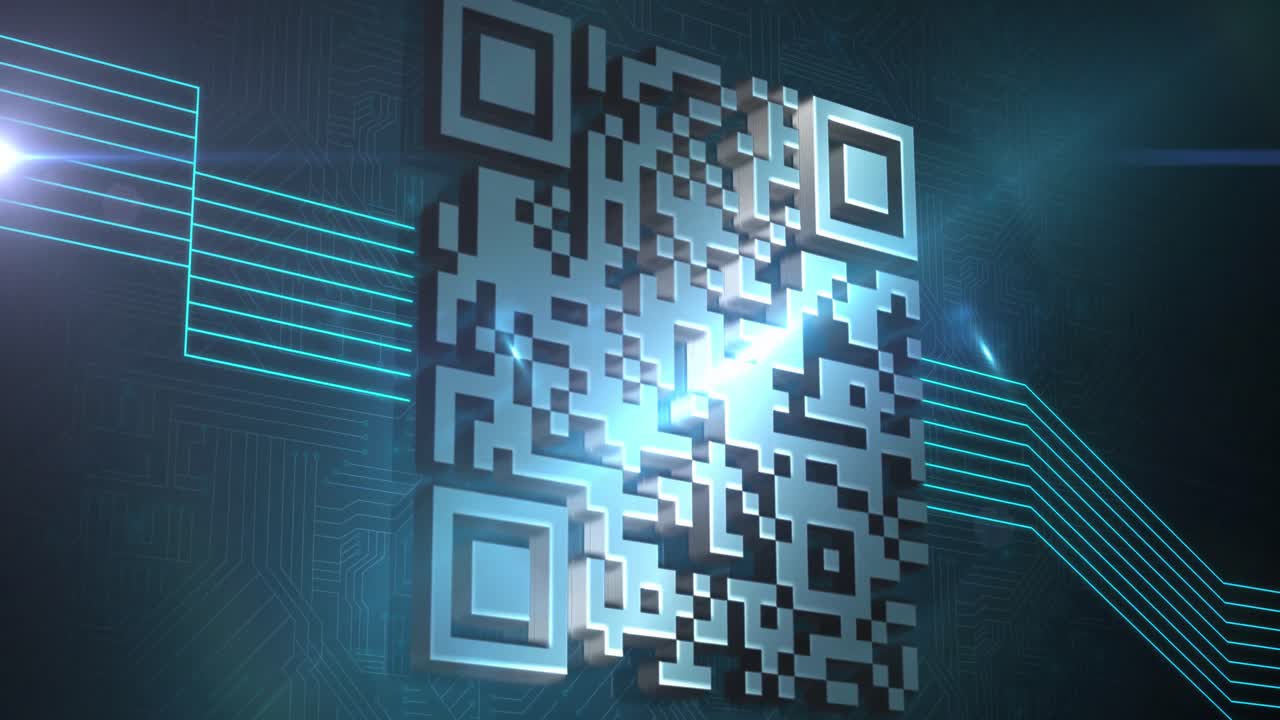 animación del código qr digital con líneas verdes brillantes