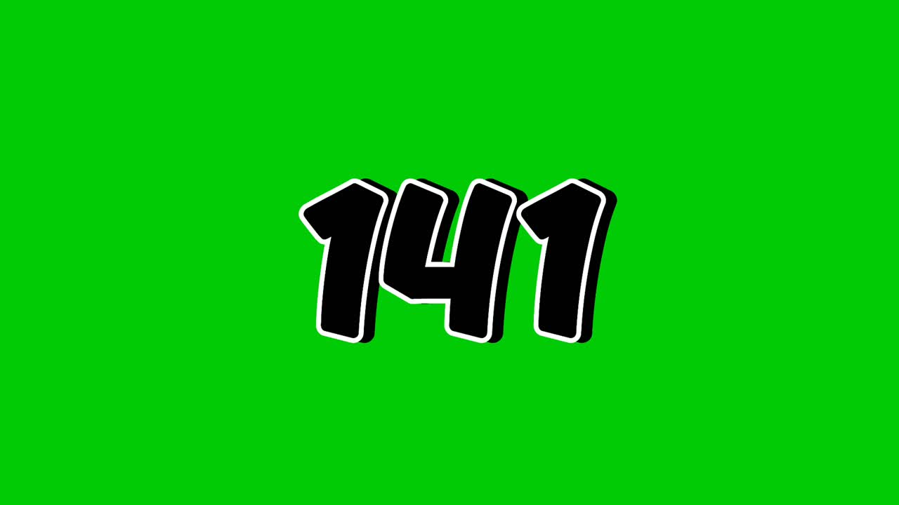 Number 141 symbol sign animation motion graphics cartoon on green screen background. Black color number reveal on smoke,for video number for video elements