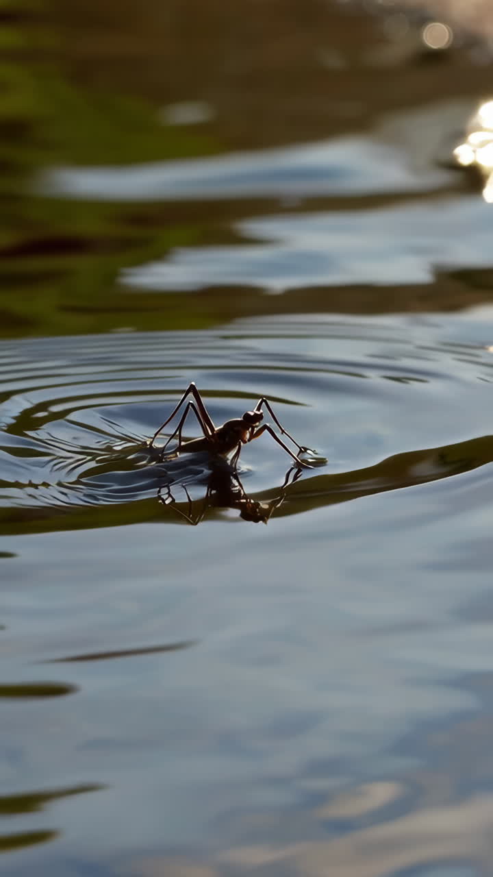 Water Strider on Pond Water Surface