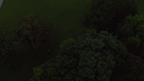 Munich-at-the-sunrise---Drone-shot-swing-up-to-the-famous-architecture-of-the-Monopteros-with-Office-buildings-and-the-raising-sun-in-background