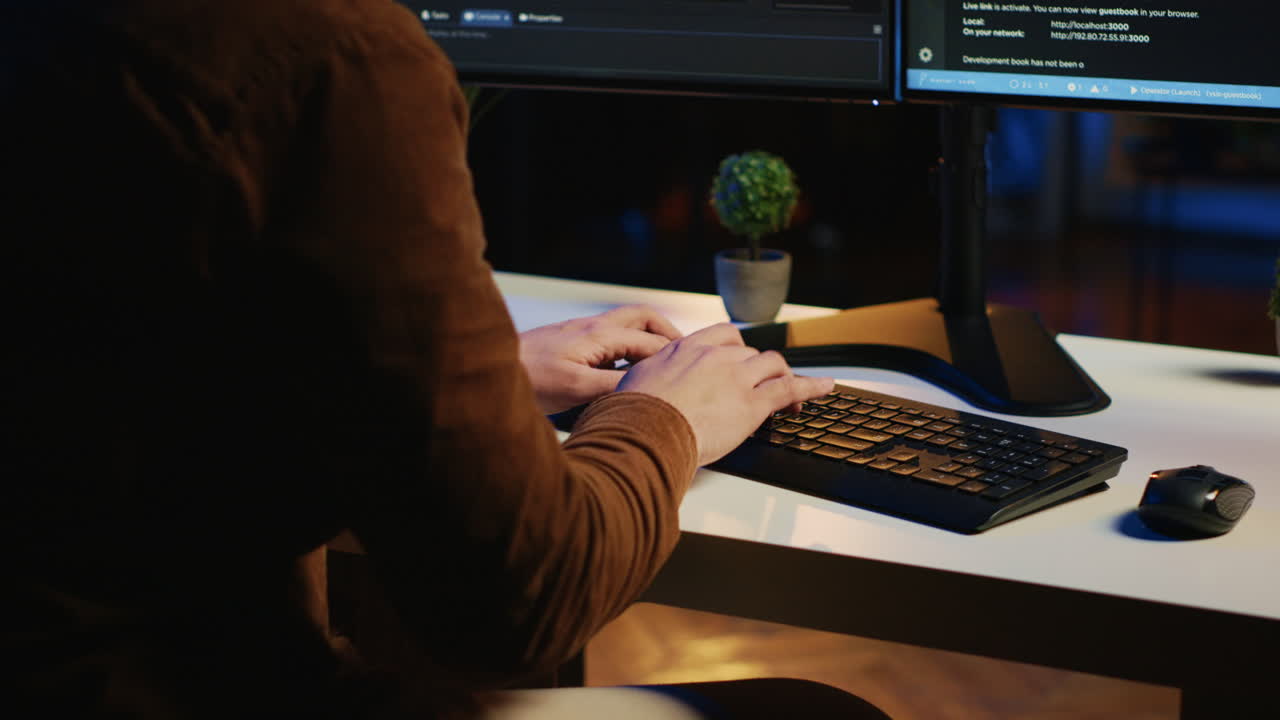 Software developer spamming malfunctioning keyboard buttons, close up