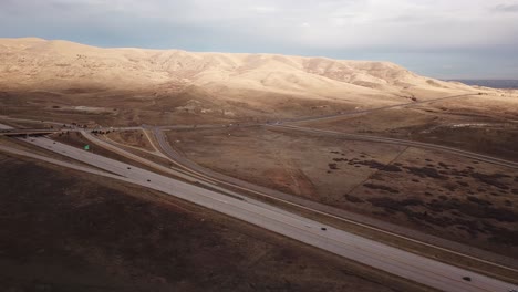 A-pan-over-an-open-Colorado-Freeway-at-sunset