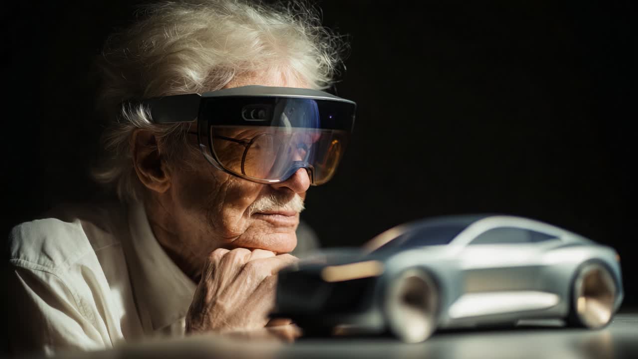 Aging Innovator Engaged in Future Mobility Concepts: Reflecting Imagination and Insight Through Advanced Technology in Automotive Design with Augmented Reality Glasses and a Model Car