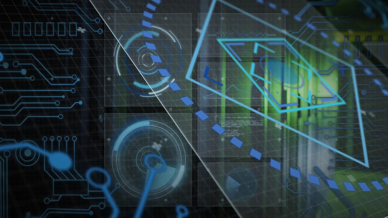animación del procesamiento de datos a través de servidores informáticos