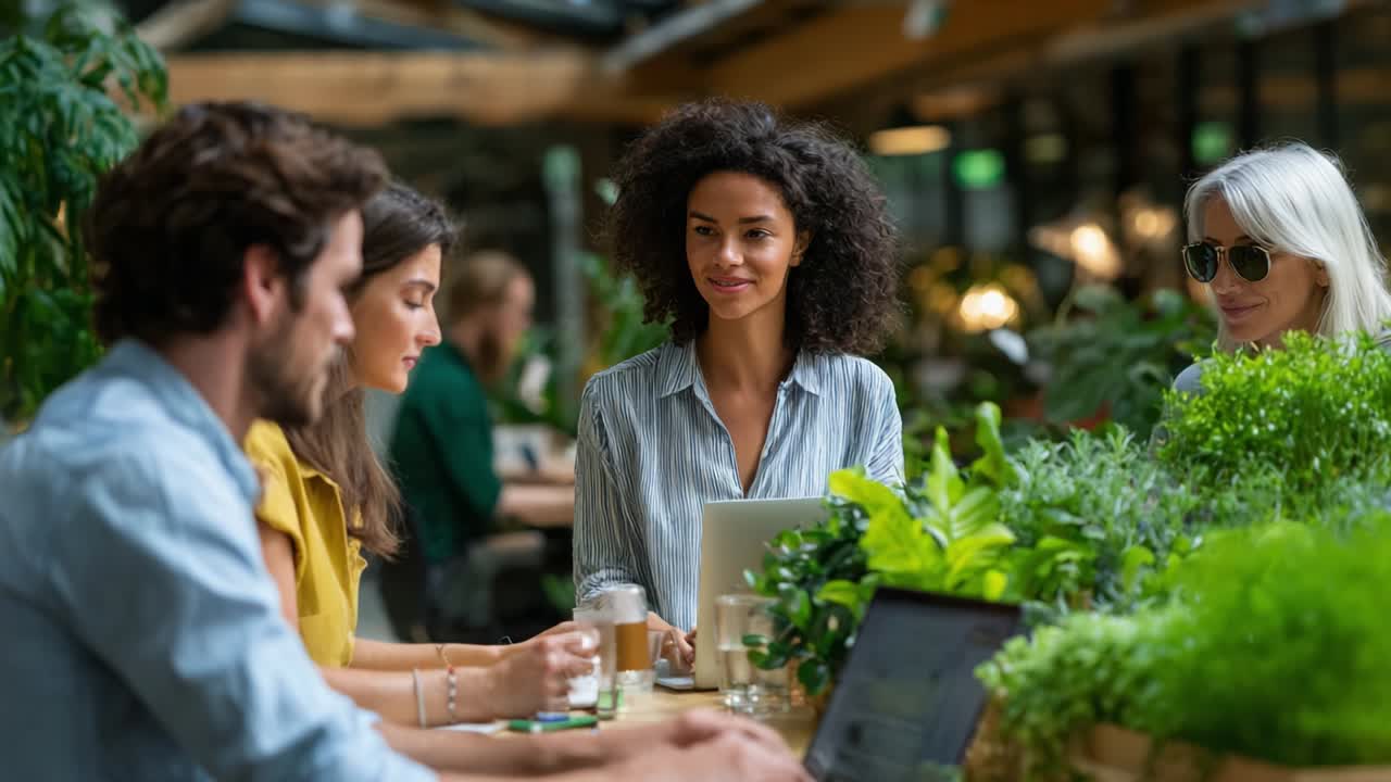Group of people working at a cafe