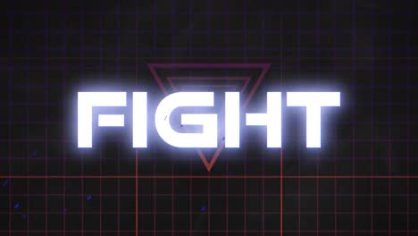 animation of fight text in glowing white, with blue sparks