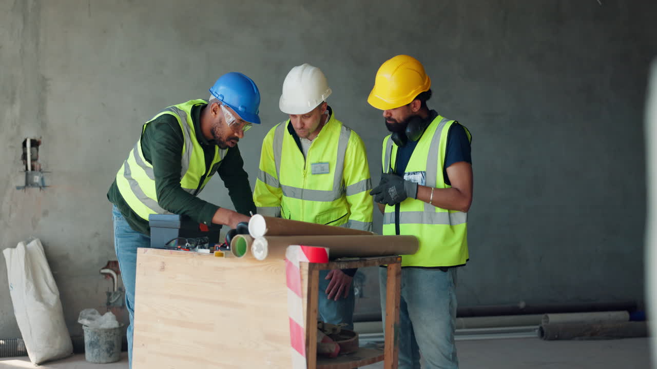 Construction Team Reviewing Plans