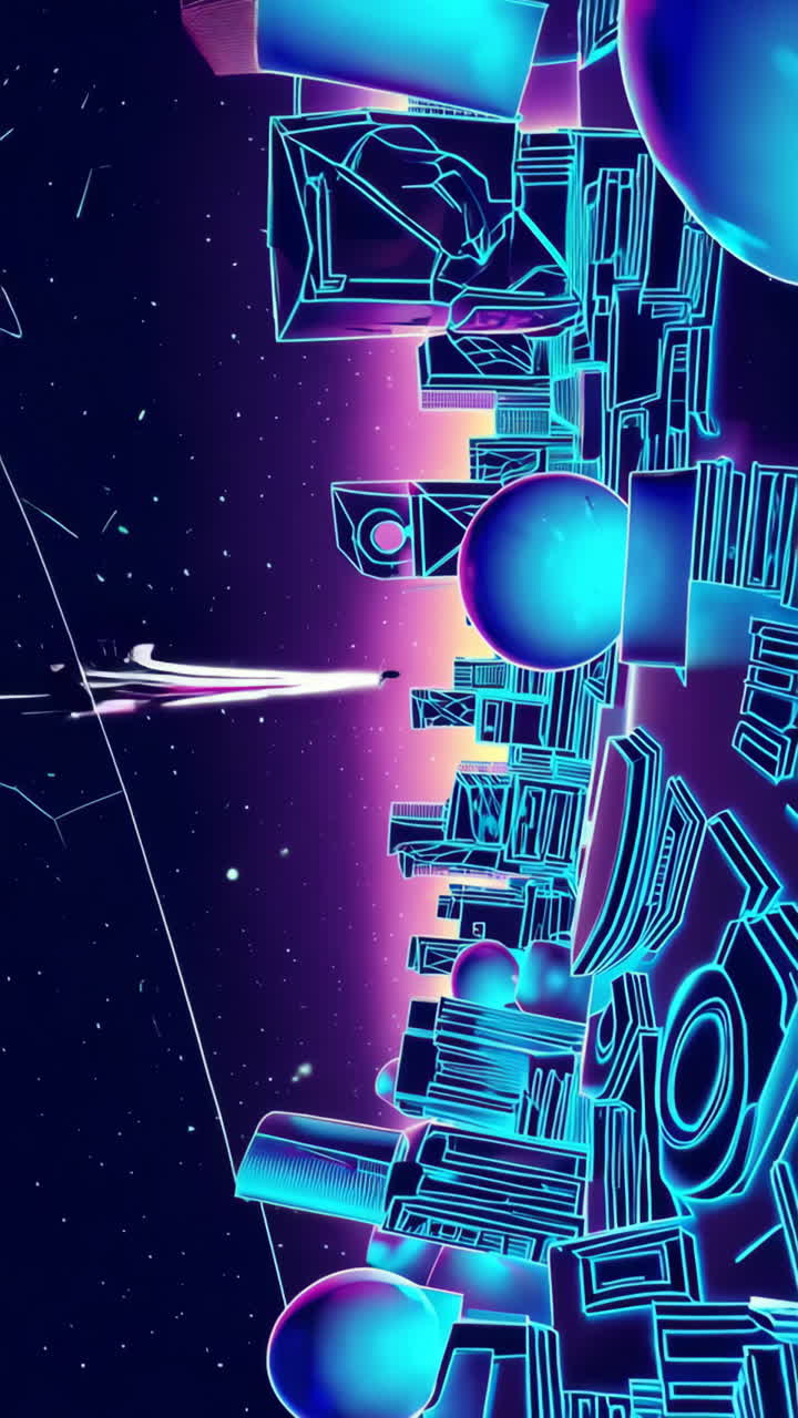 Neon Cyberpunk Cityscape with Glowing Geometric Structures