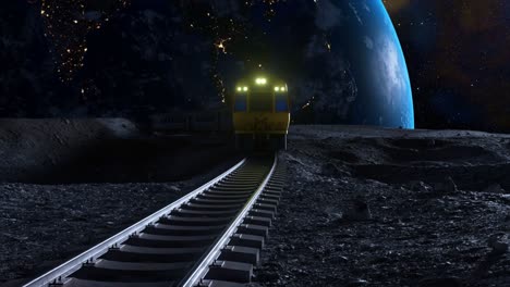 train on the moon with earth in the background