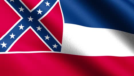 bucle sin costura 4k vdo. bandera del estado de mississippi en los estados unidos de américa, estados unidos, soplando en el viento aislado. diseño abstracto patriótico oficial. ilustración de renderización 3d del símbolo de señal ondulante.