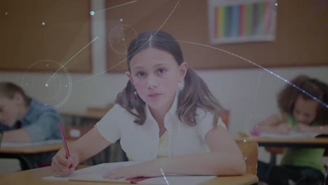 Animation-of-network-of-connections-over-schoolgirl-writing