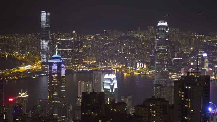 Hong Kong à noite do Pico Victoria, timelapse
