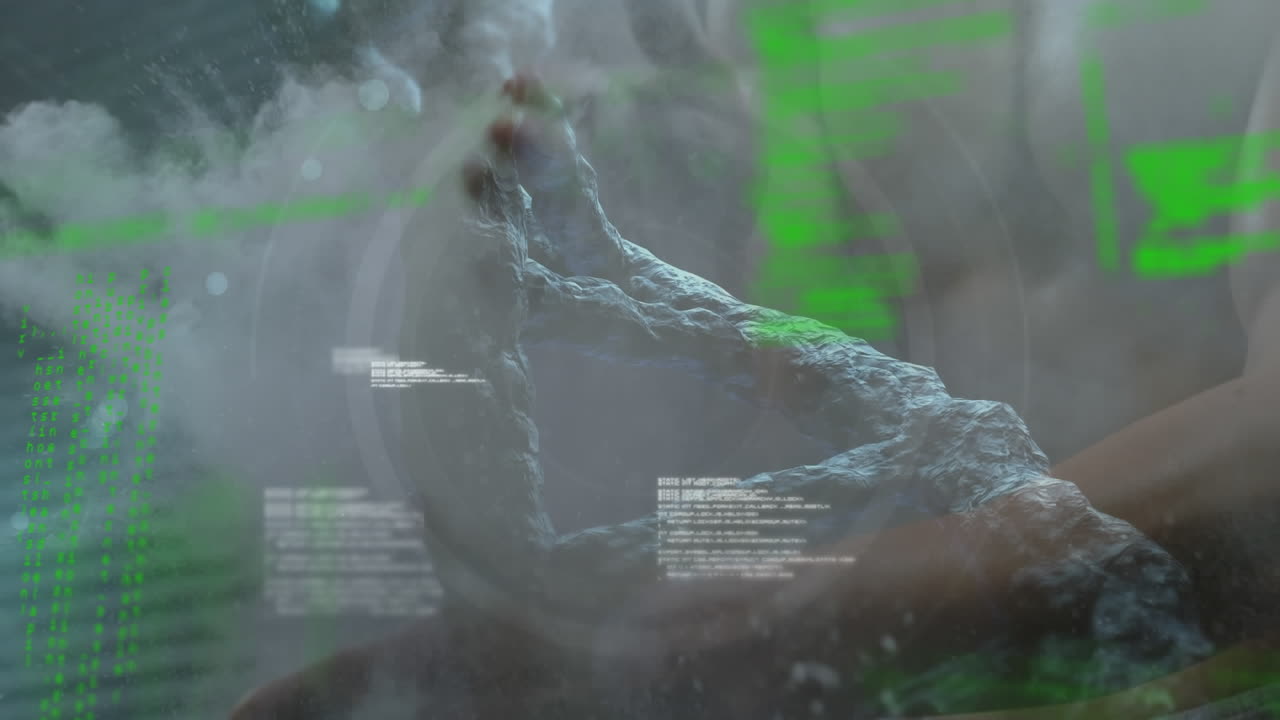 3차원 dna 가닥 스핀링에 대한 데이터 처리 애니메이션