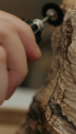close up of wood carving process
