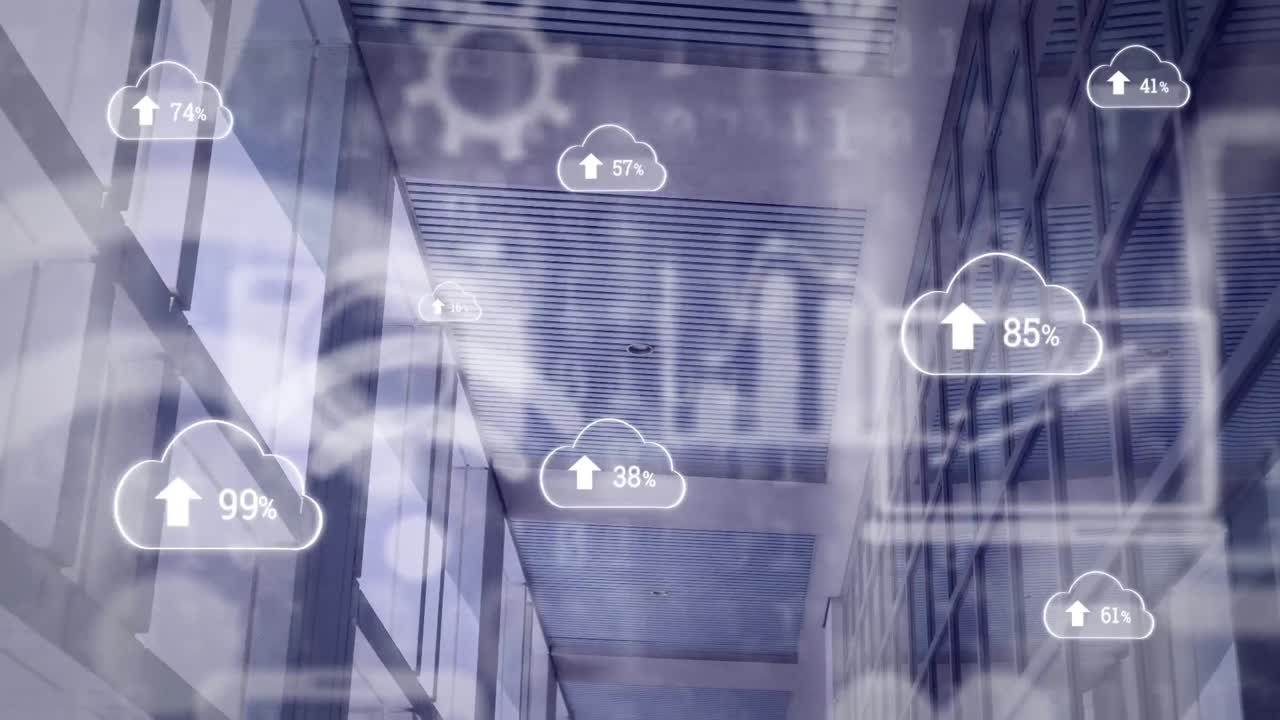 animación del procesamiento de datos a través de servidores informáticos