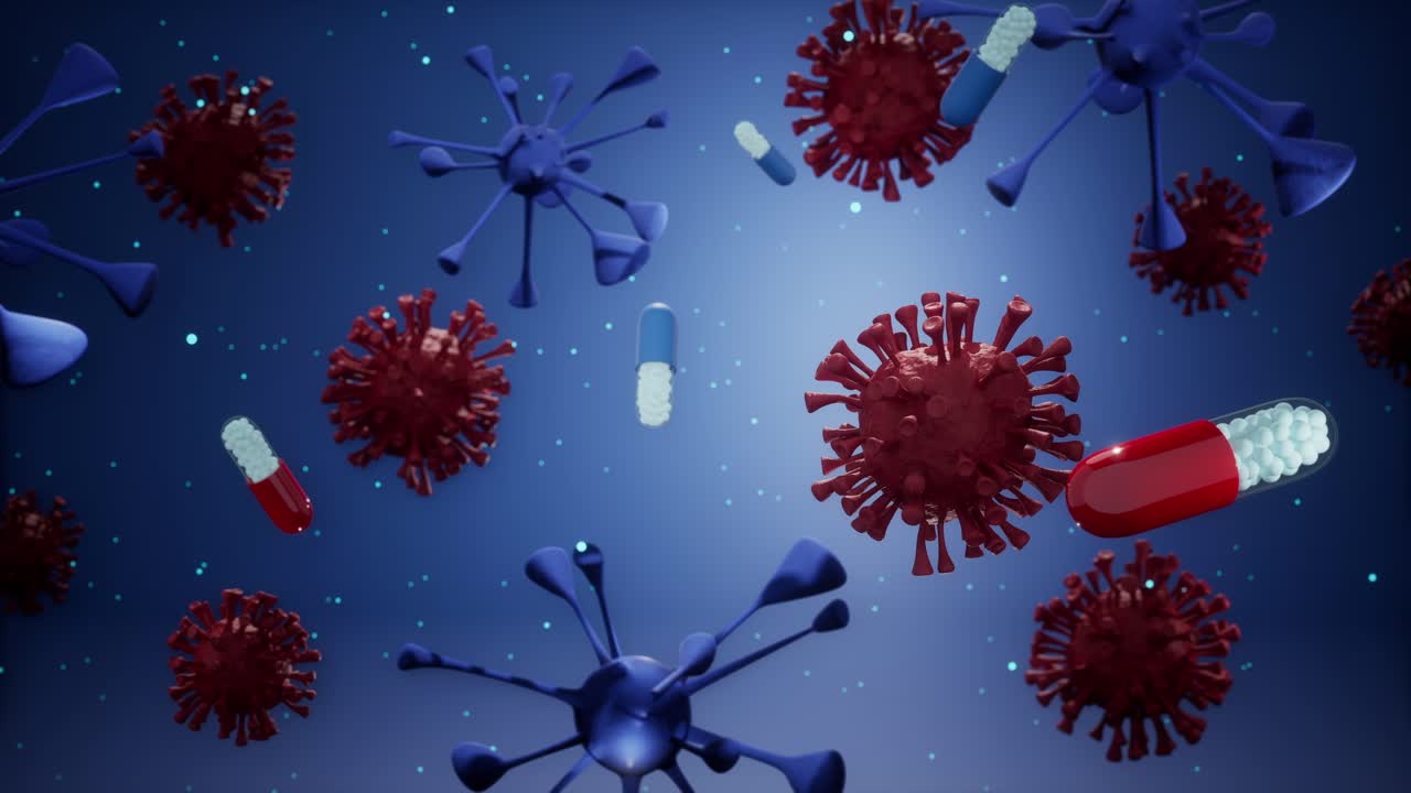 Coronavirus Particles And Medication Capsule