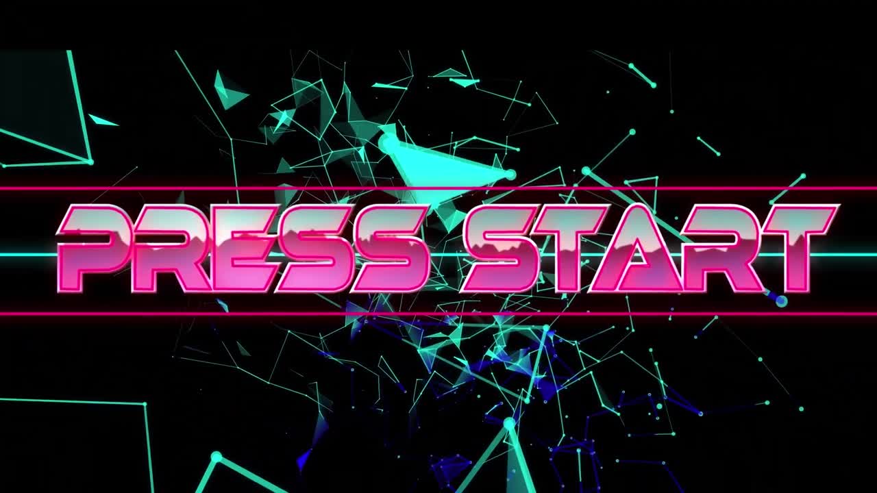 animación del texto de inicio de la prensa sobre conexiones geométricas azules sobre fondo negro