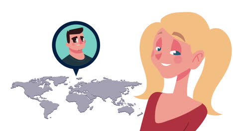 young couple and world planet animation